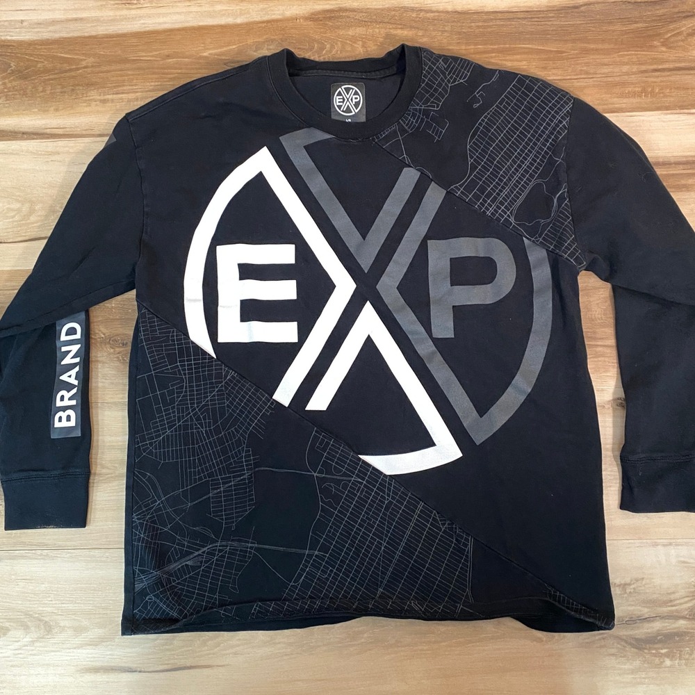 Express EXP Mens Black Graphic Long Sleeve Shirt Large Flatiron Dist